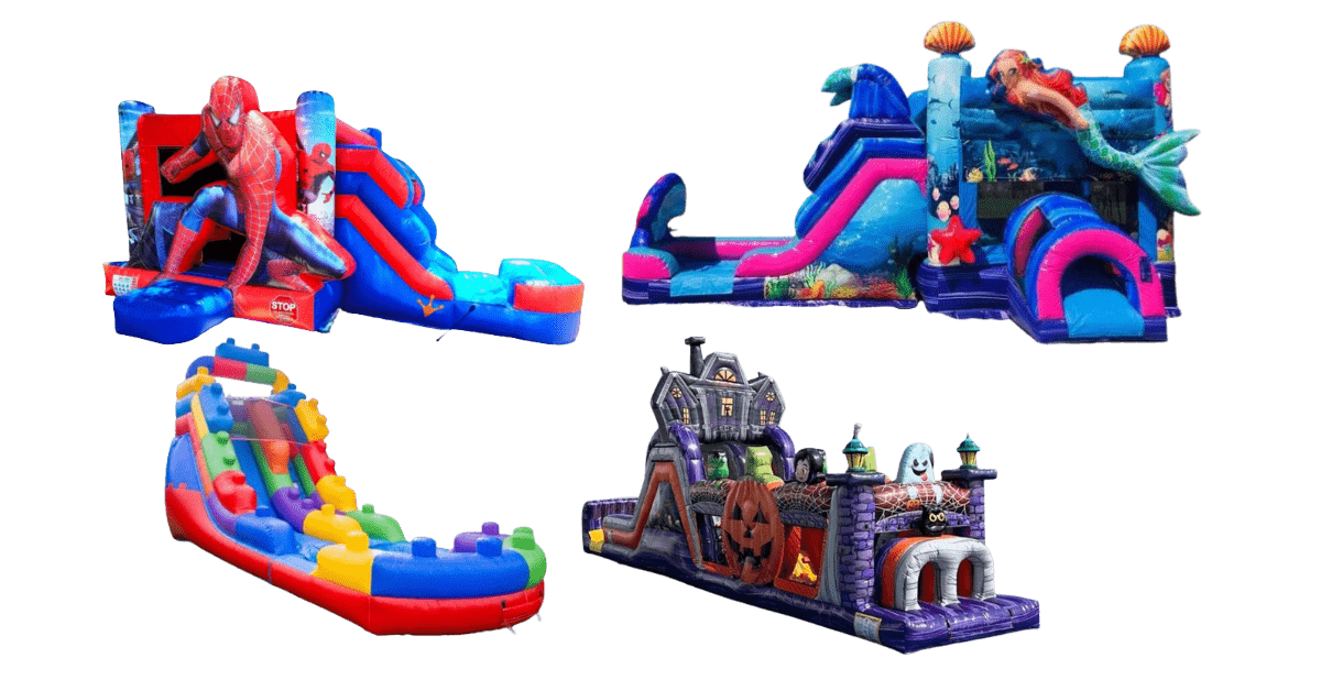 Capture culture party rentals inflatables halloween mermaid spiderman waterslide obtacle course 1 Home
